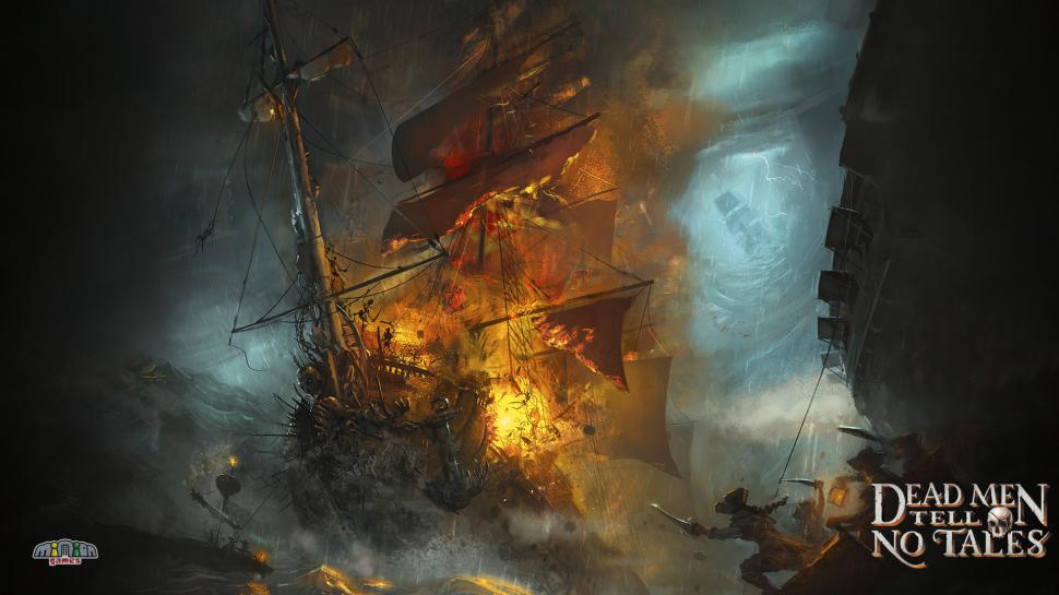 pirates of the caribbean pirate ship schooner explosion hd 1080P wallpaper middle size