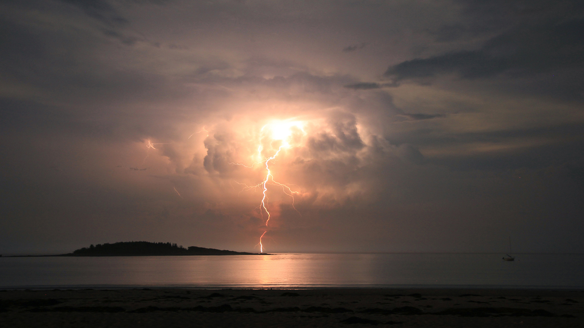 Lightning Storm Clouds Ocean Beach Hd Wallpaper Nature And Landscape