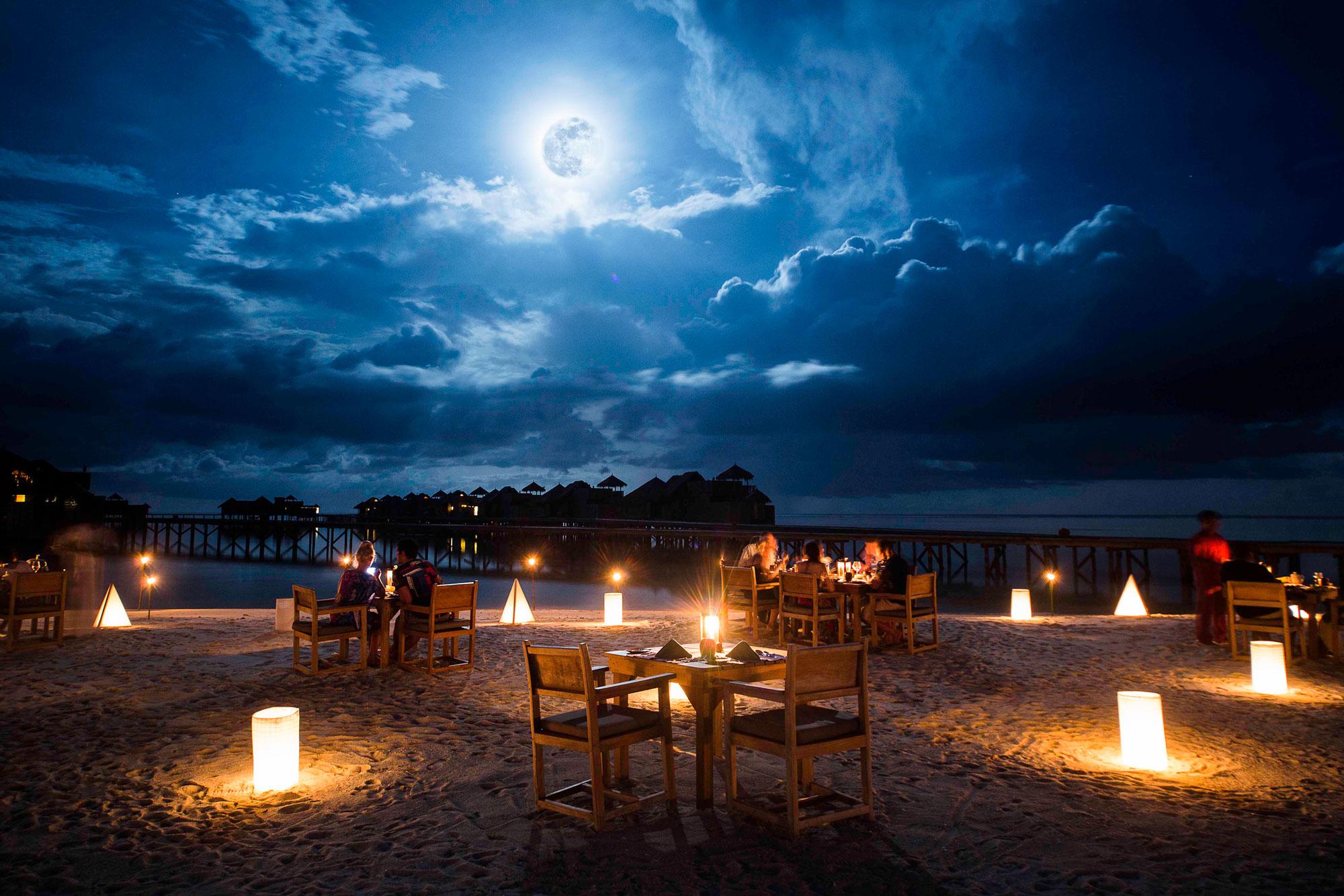 Moonlight Table for Two on a Beach wallpaper | food | Wallpaper Better