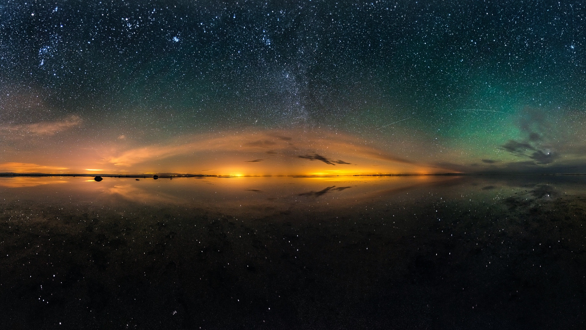 salt lake beautiful night sky stars water reflection 1080P wallpaper