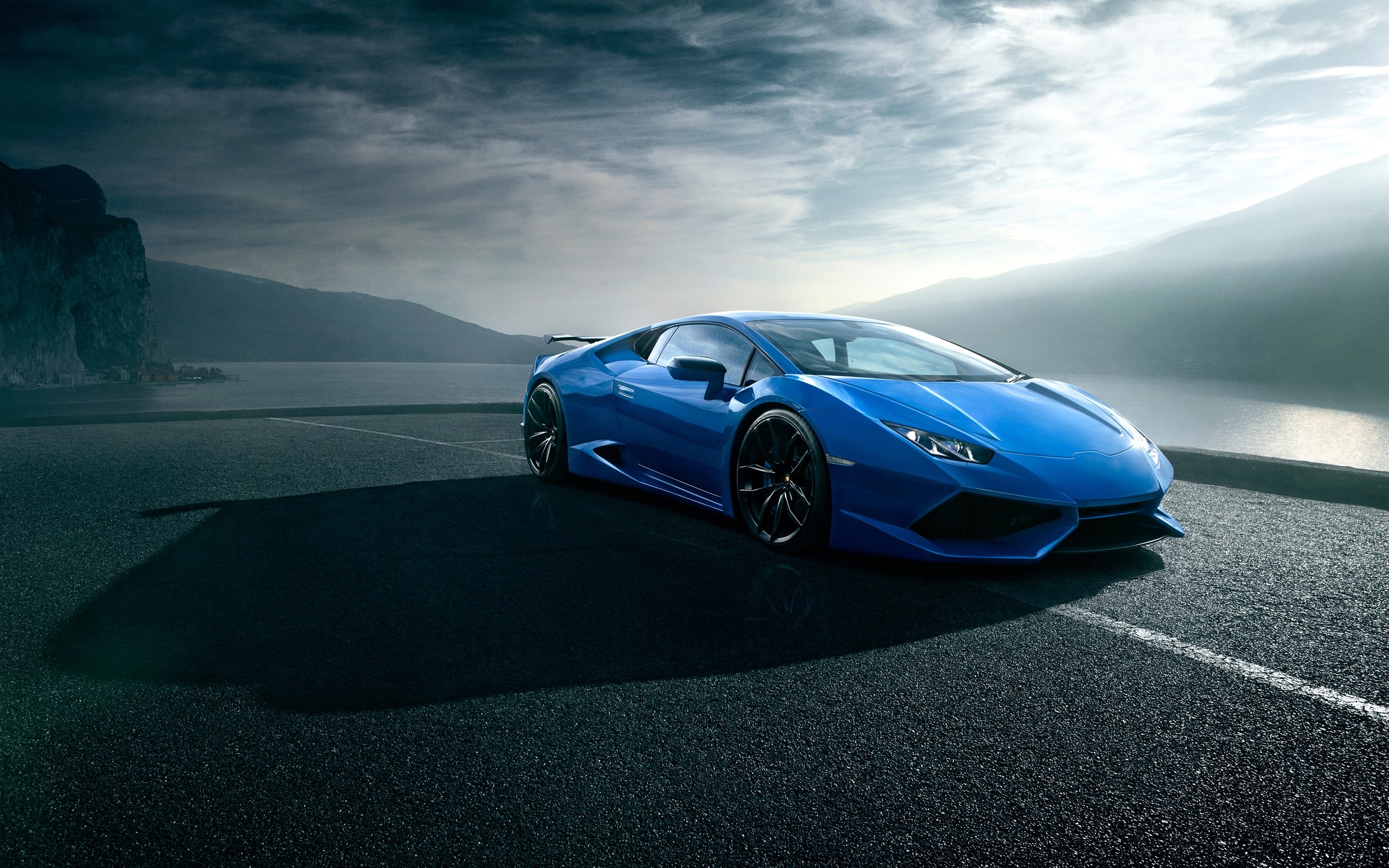 Lamborghini Huracan Blue Luxury Supercar Road Clouds Wallpaper Cars