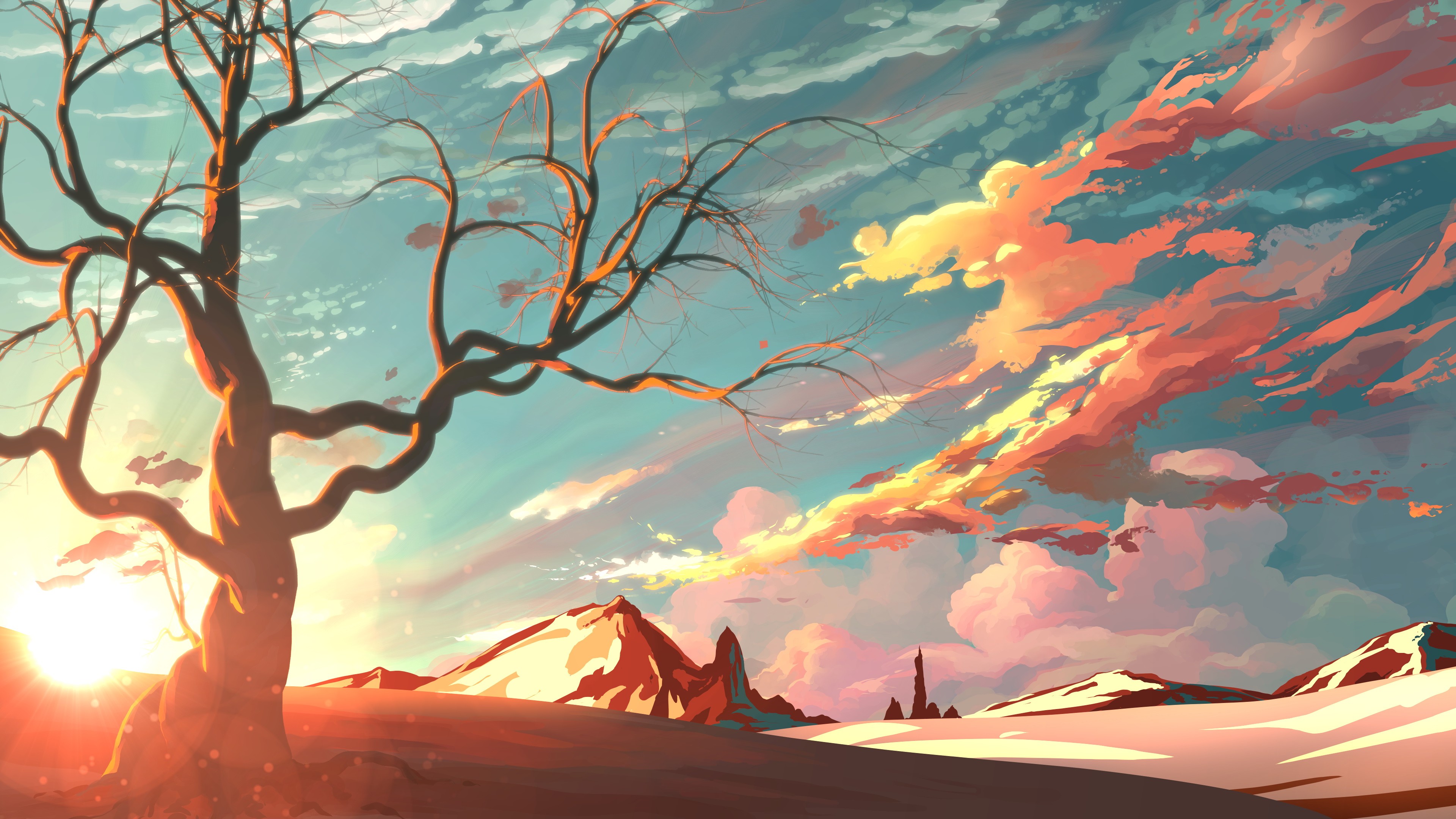 Sunset, digital art, illustration, artwork, landscape wallpaper | other