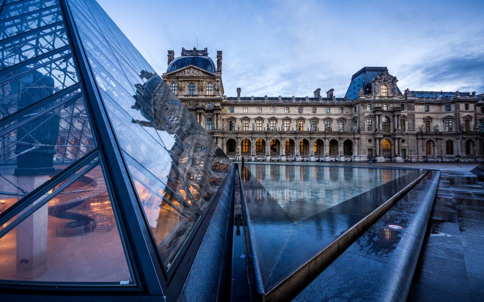 The Louvre Louvre Pyramid Buildings Paris Reflection HD ...