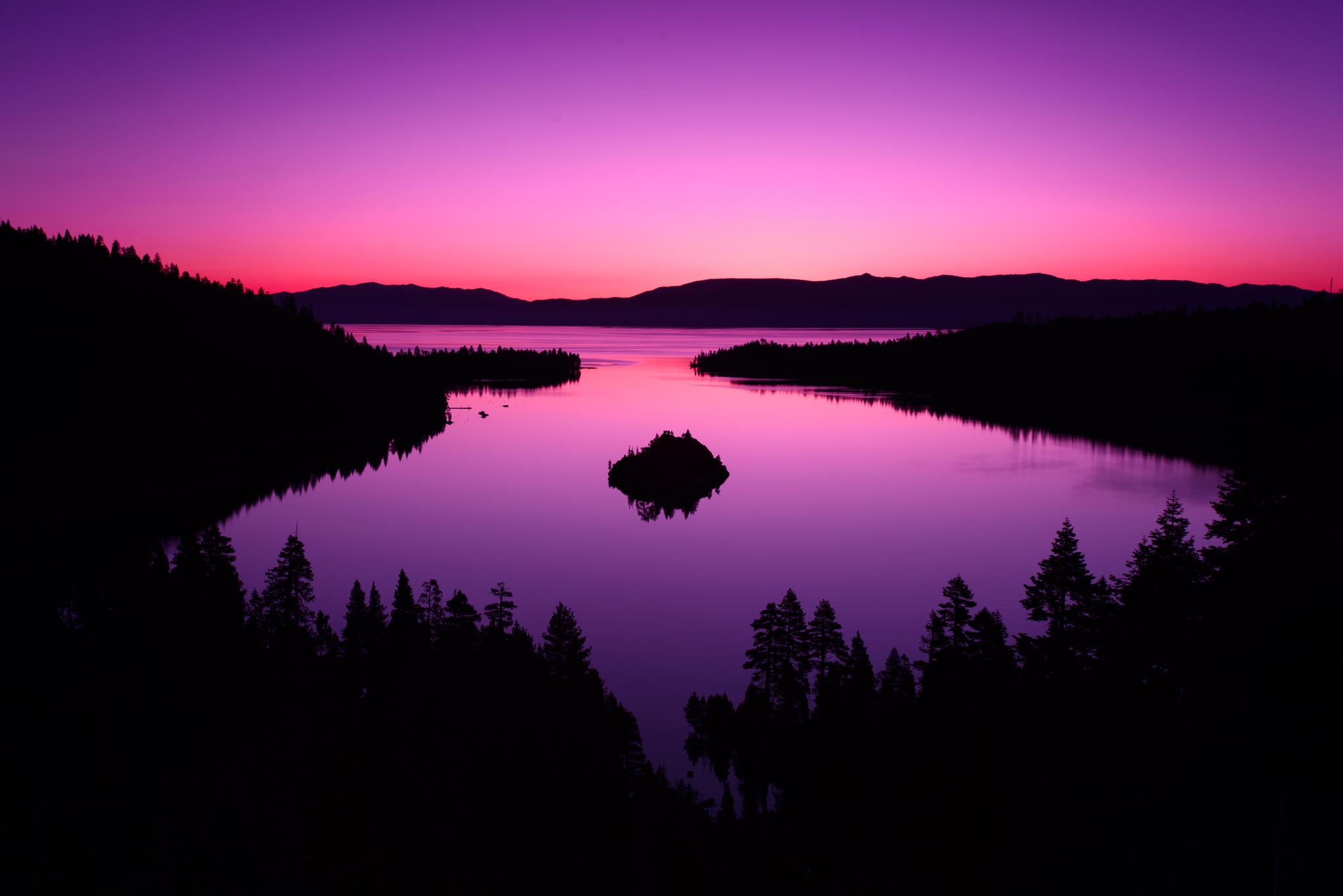 Purple sky, photography, landscape, lake, mountains, forest, island
