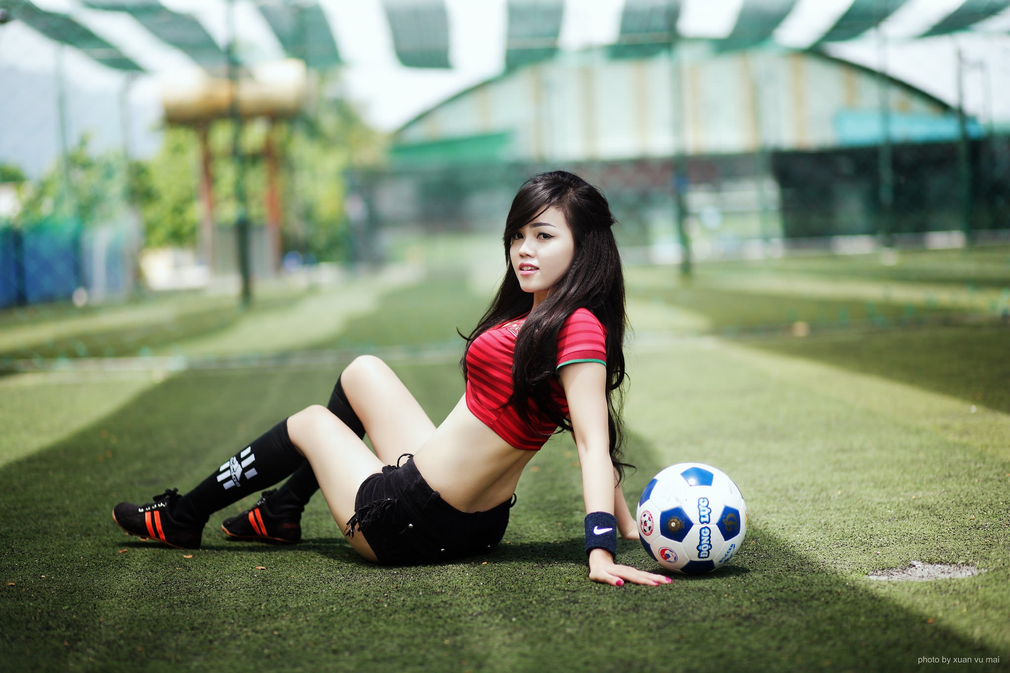 Girl Asian Ball Football Babe Sitting Legs Wallpaper Girls