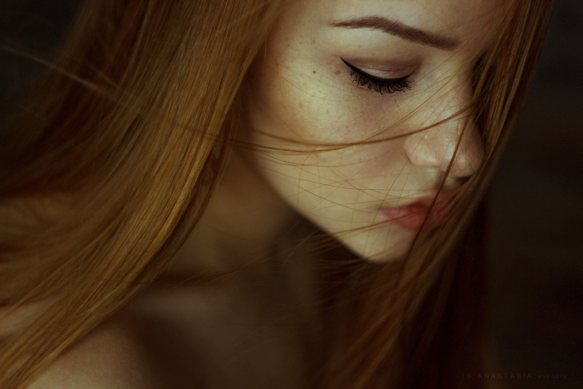 Women Model Face Portrait Closed Eyes Redhead