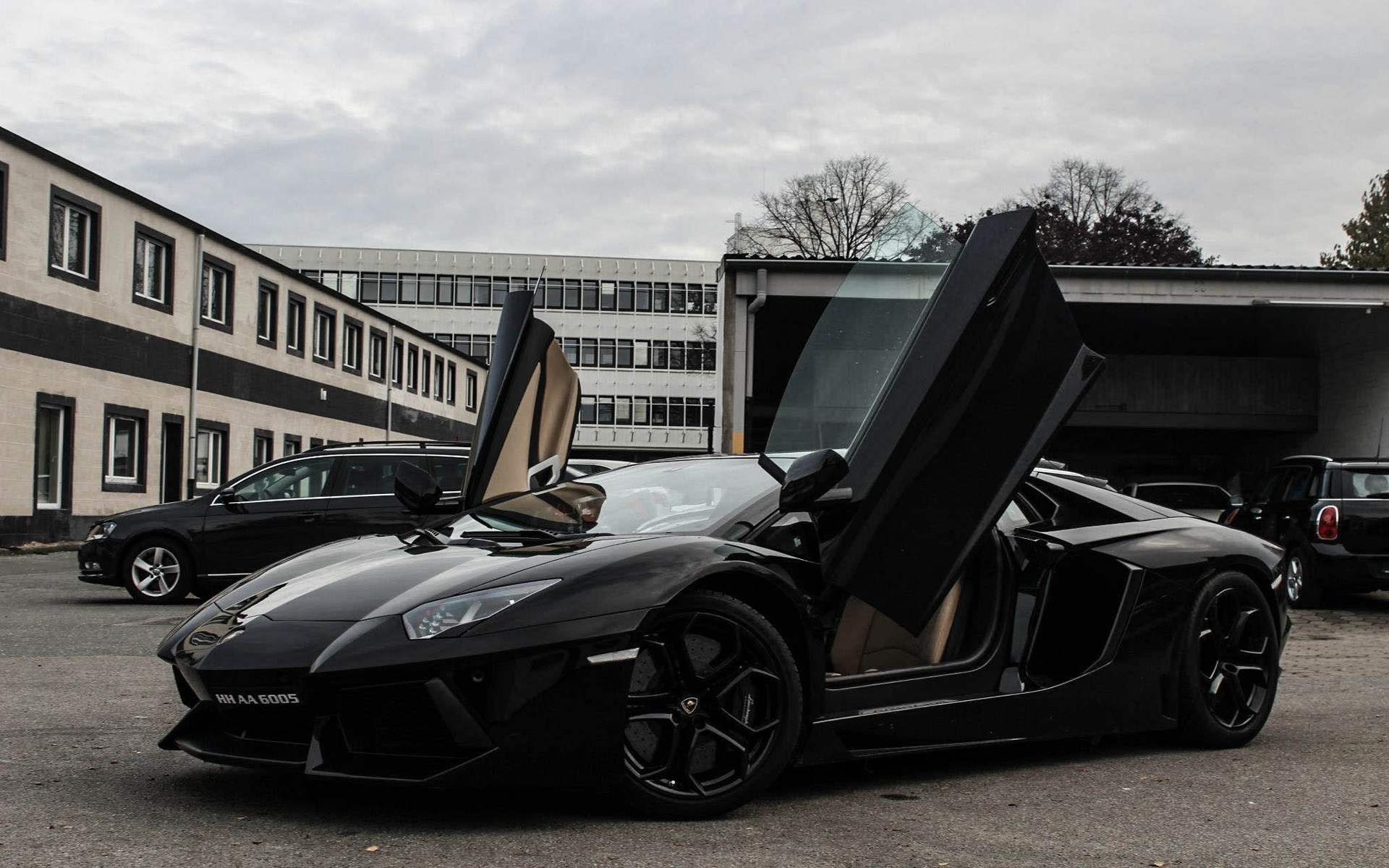 Lamborghini Aventador LP700-4 black supercar side view ...