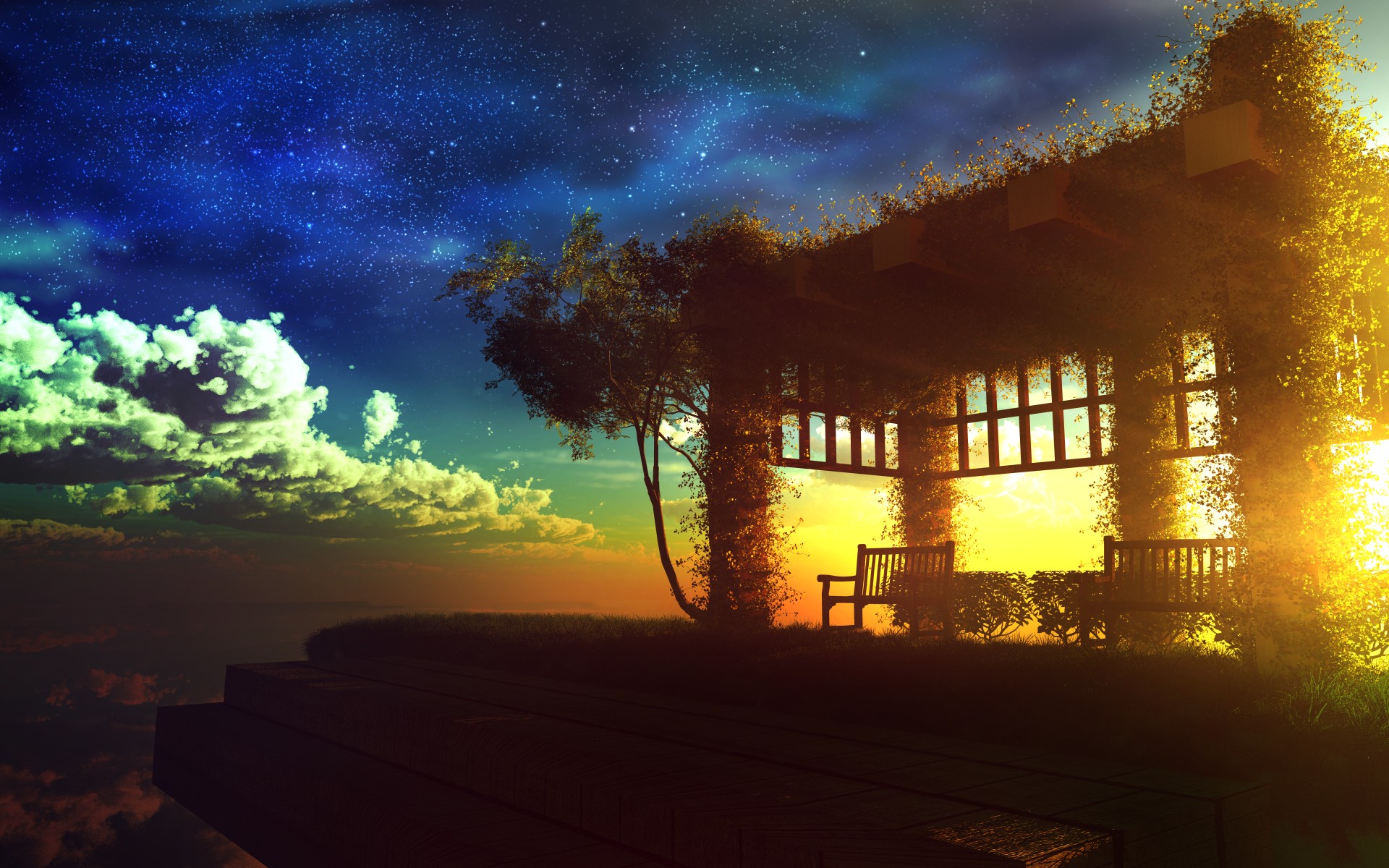 Anime, Sunset, Beautiful Scenery, Pavilion wallpaper ...