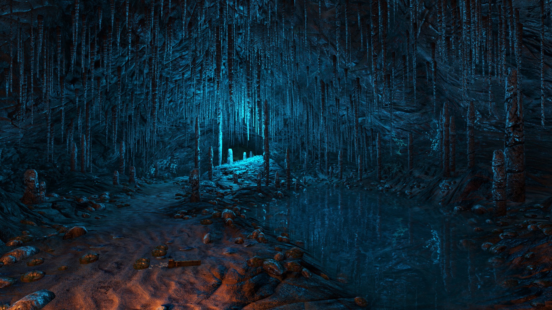 Cave Stalactites Stalagmites Blue Hd Wallpaper Nature And Landscape