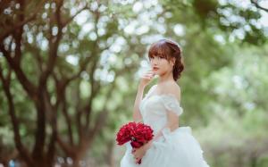 Beautiful asian girl, bride, rose wallpaper thumb