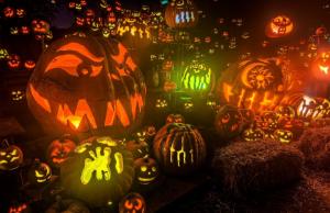 pumpkin, set, lights, hay, halloween, holiday wallpaper thumb