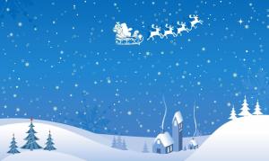 santa claus, sleigh, reindeer, flying, night, home, christmas, snowflakes wallpaper thumb