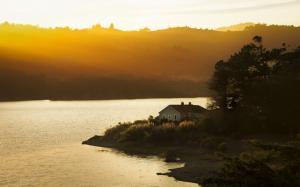 San Mateo, California, USA, sunset, lake, house, sunlight wallpaper thumb