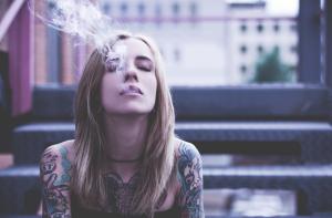Women, Tattoo, Closed Eyes, Smoking, Smoke wallpaper thumb