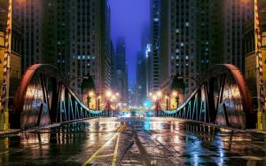Chicago, Illinois, USA, city, bridge, road, lights, skyscrapers, buildings, night wallpaper thumb