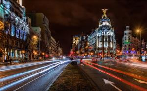 Madrid, Spain, city, night, buildings, road, lights wallpaper thumb