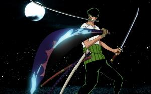 Roronoa Zoro, One Piece, Anime Boy, Night, Moon, Swords wallpaper thumb
