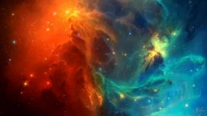 Space nebula, blue and red galaxies wallpaper thumb