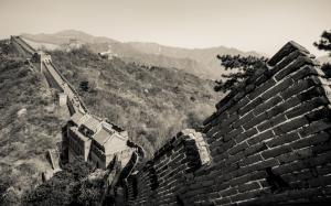 The Great Wall of China BW Wall China HD wallpaper thumb
