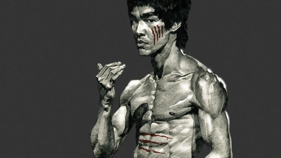 Bruce Lee Taunting HD wallpaper,blood HD wallpaper,bruce lee HD wallpaper,fighting HD wallpaper,grey HD wallpaper,scratched HD wallpaper,taunt HD wallpaper,taunting HD wallpaper,1920x1080 wallpaper