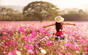 Back, girl, flowers, mood, cosmos, embrace the future belongs to me, wallpaper thumb