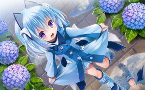 Anime Girls, 1000-chan, Original Characters, Blue Hair, Flowers wallpaper thumb