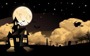house, witch, flying, halloween, sky, moon, castle wallpaper thumb