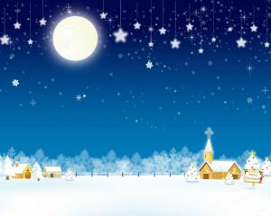christmas, holiday, home, church, moon, stars, trees wallpaper thumb
