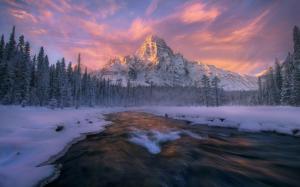 Canada, Alberta, Banff national Park, winter, forest, river, stream, snow wallpaper thumb