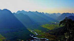 Landscape, Nature, Sunrise, Mountain, Mist, Valley, River, Field, Sun Rays, Vietnam, Clear Sky, Morning, Farm wallpaper thumb