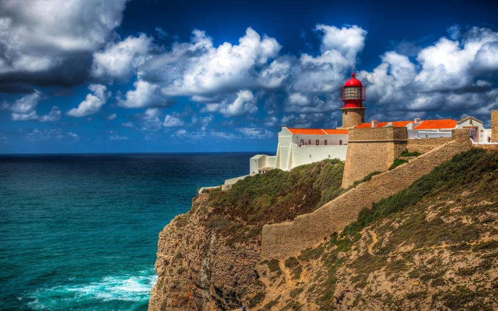 Magnificent Lighthouse On Cliff Fortress Hdr wallpaper,cliff HD wallpaper,lighthouse HD wallpaper,fort HD wallpaper,clouds HD wallpaper,nature & landscapes HD wallpaper,1920x1200 wallpaper