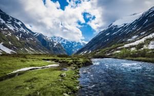 Norway, river, mountains, clouds wallpaper thumb