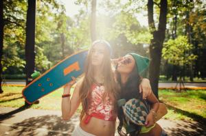 Women, Brunettes, Hat, Trees, Long Hair, Belly, Sunglasses, Skateboard, Bokeh wallpaper thumb