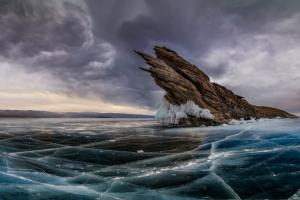 Nature, Landscape, Clouds, Sky, Lake, Frost, Ice, Rock, Lake Baikal, Russia, Cold wallpaper thumb