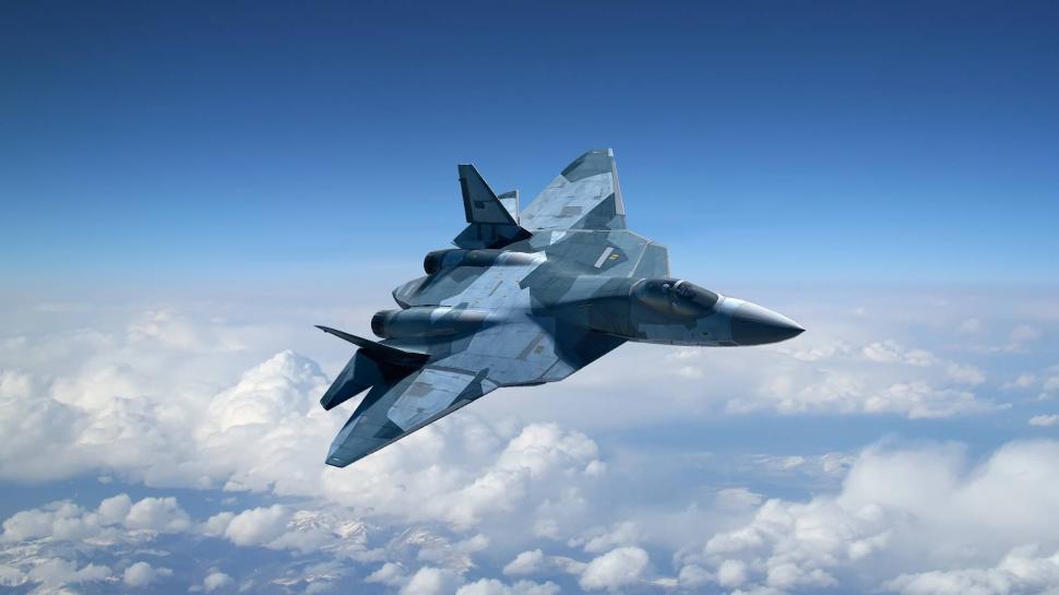 Russia's fifth-generation multirole fighter in the sky wallpaper,Russia HD wallpaper,Multirole HD wallpaper,Fighter HD wallpaper,Sky HD wallpaper,1920x1080 wallpaper