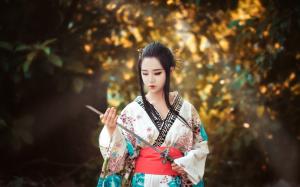 Asian girl, Japanese, sword wallpaper thumb