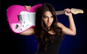 Pink Electric Guitar and Pretty Girl wallpaper thumb