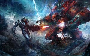 Battles Warriors Monsters Technics Rain Fantasy wallpaper thumb