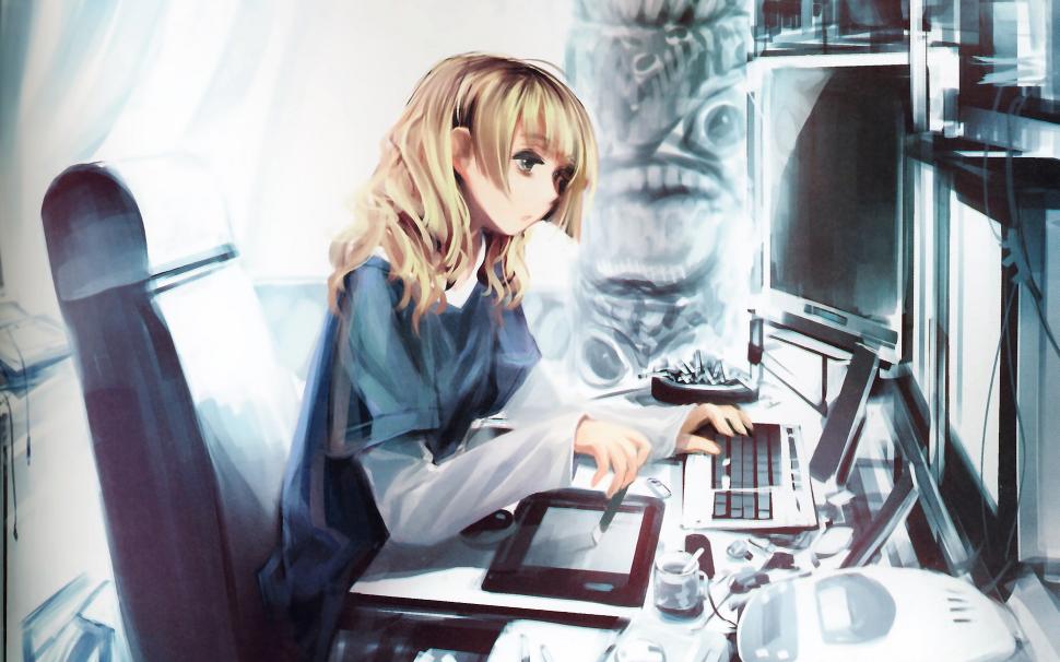 Anime girl with computer wallpaper,Anime HD wallpaper,Girl HD wallpaper,Computer HD wallpaper,1920x1200 wallpaper
