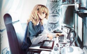 Anime girl with computer wallpaper thumb