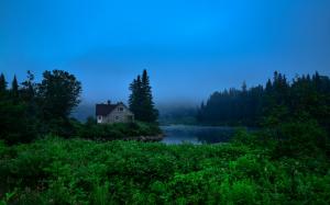 Canada, Jacques-Cartier Park, trees, house, river, fog, dawn wallpaper thumb