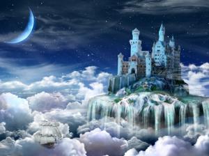 Night, castle, fairy tale, clouds, creative design wallpaper thumb