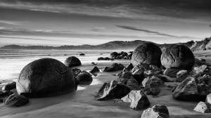 BW Beach Ball Rock Stone Ocean Landscape HD wallpaper thumb