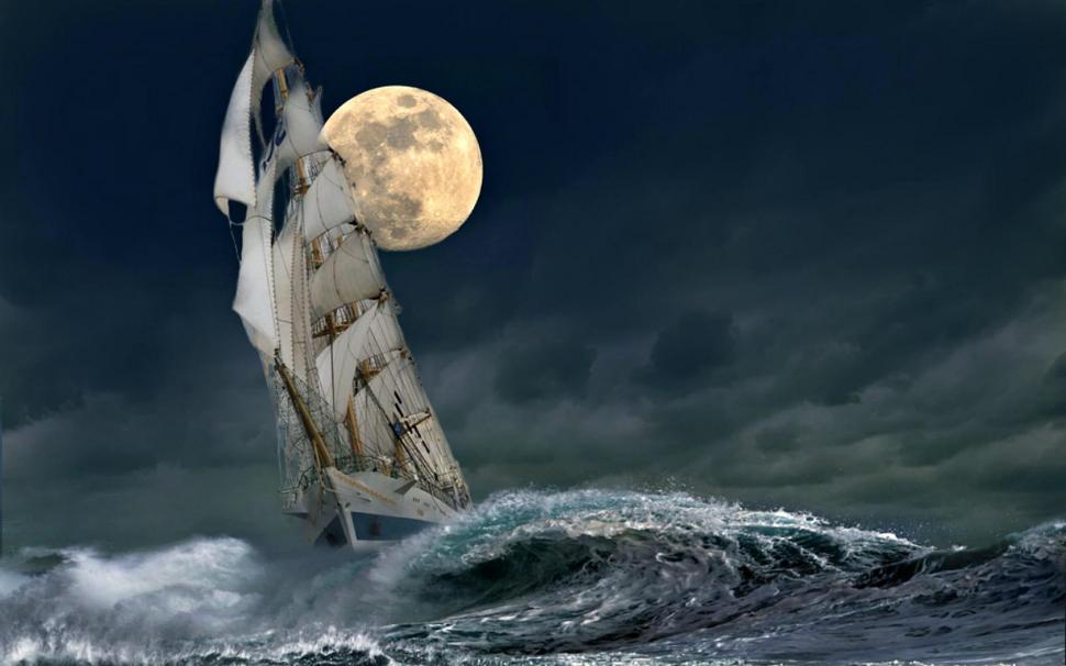 Sailing under a Full Moon wallpaper,full-moon HD wallpaper,schooner HD wallpaper,waves HD wallpaper,ocean HD wallpaper,1920x1200 wallpaper