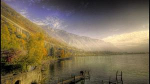 Awesome Lake Shore In Switzerl Hdr wallpaper thumb