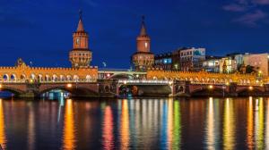 Berlin, Germany, city, river, bridge, houses, lights, night wallpaper thumb