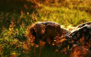 Girl sleep in the grass, summer wallpaper thumb