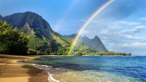 Glorious Rainbow On Hawaiian Beach wallpaper thumb