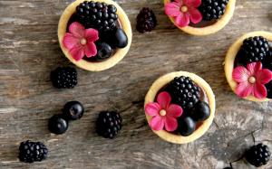 Food, blackberries, red flowers wallpaper thumb