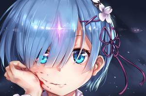 Rem, blue hair, blood, anime, anime girl wallpaper thumb